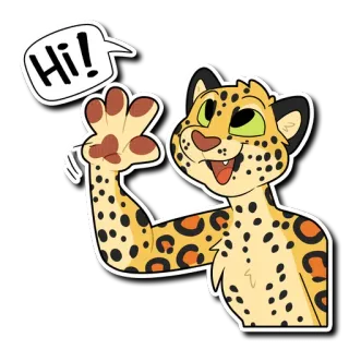 👋 Hi! Tier, Leopard, Cartoon, Gruß, freundlich telegram sticker