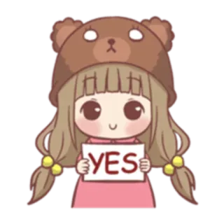 👍 YES милый, девушка, медведь, да, позитивный, мультфильм telegram sticker