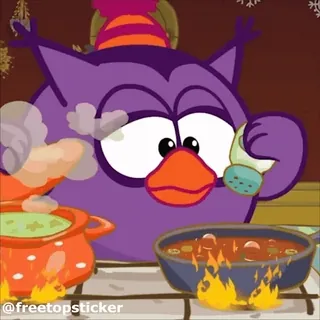 🍜 @freetopsticker coruja, cozinhar, sopa, desenho animado, adesivo telegram sticker