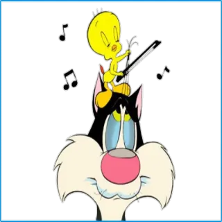 😤 Sylvester the Cat and Tweety Bird Looney Tunes cartoon, cat, bird, sylvester, tweety, music whatsapp sticker