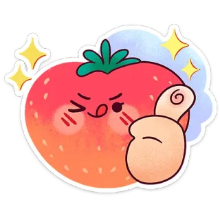 🍓 morango, polegar para cima, desenho animado, fofo, kawaii, fruta, emoji telegram sticker