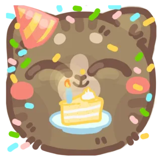 🥳 кот, день рождения, торт, вечеринка, праздник, милый, мультфильм whatsapp sticker