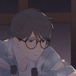 💱 Anime, Chłopak, Okulary, Zamyślony, Smutny, Ilustracja, Kreskówka telegram sticker