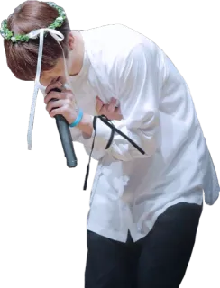 🙇 person, flower crown, white shirt, singing, microphone telegram sticker