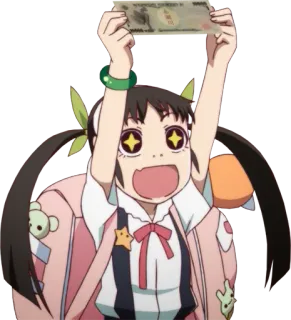 🤩 Hachikuji Mayoi Monogatari anime, money, happy, japanese yen, cute telegram sticker