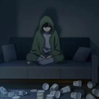 🥀 Anime, Solitude, Isolement, Sweat à capuche, Triste telegram sticker