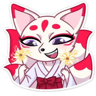 🥳 สุนัขจิ้งจอก, สัตว์, น่ารัก, ดอกไม้ไฟ, คาวาอิ, การ์ตูน telegram sticker