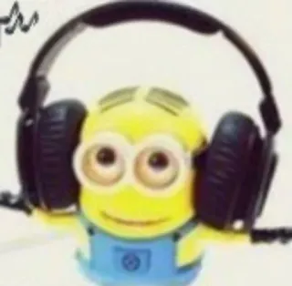 ☺️ Minion Minion, Kopfhörer, Cartoon, Gelb, Spielzeug, Musik telegram sticker