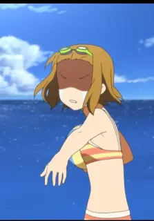 🌟 anime girl, beach, swimsuit, cartoon, cute, summer telegram sticker