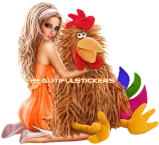 🐥 @BEAUTIFUL.STICKERS mujer, pollo, dibujo animado, pegatina, bonita, lindo telegram sticker