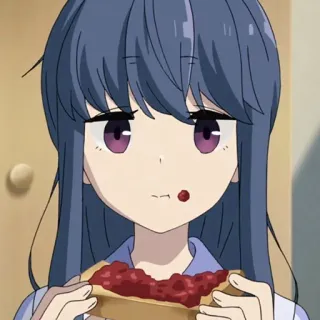 🧇 garota anime, comendo, comida, desenho animado, personagem telegram sticker
