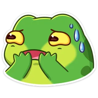 😅 grenouille, peur, inquiet, sueur, dessin animé, animal, mème, expression whatsapp sticker