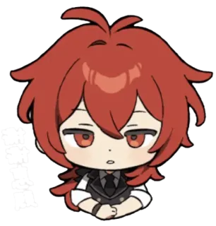 😏 Diluc Genshin Impact anime, chibi, character, game, Diluc, Genshin Impact telegram sticker