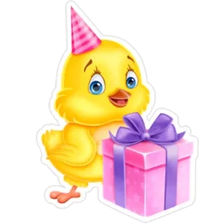 🎁 цыпленок, птица, день рождения, подарок, милый, вечеринка telegram sticker