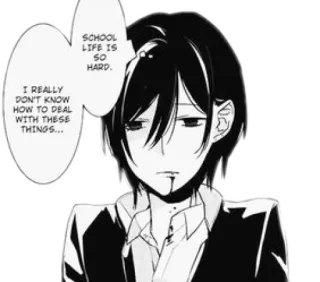 😞 I REALLY
DON'T KNOW
HOW TO DEAL
WITH THESE
THINGS...
SCHOOL
LIFE IS
SO
HARD.
 漫画, 学校, 困难, 动漫, 悲伤 telegram sticker