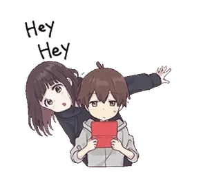 😋 Hey Hey Аниме, Мультфильм, Пара, Милый, Привет telegram sticker