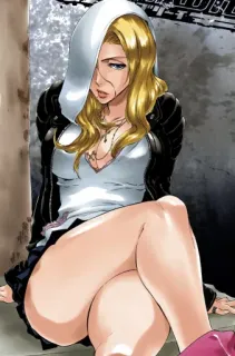 🥵 Anime, capelli biondi, femmina, personaggio, seduto telegram sticker