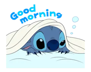 😁 Stitch Good morning Стич, Доброе утро, Мультфильм, Милый, Персонаж telegram sticker