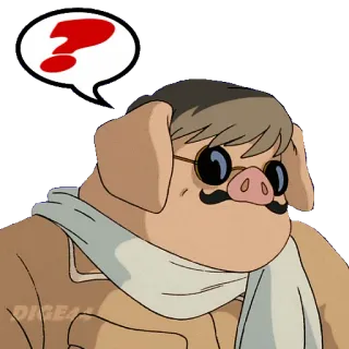 ❓ Porco Rosso Anime, Cerdo, Signo de interrogación, Studio Ghibli, Piloto de avión telegram sticker