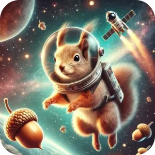 👍 écureuil, astronaute, espace, gland, animal, fantaisie, drôle, mignon telegram sticker
