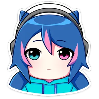🎵 애니메이션 소녀, 만화, 귀여운, 카와이, 헤드폰, 파란 머리, 분홍 머리 telegram sticker