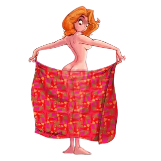 👀 Cartoon, Frau, Handtuch, Nacktheit, Pin-up telegram sticker