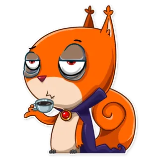 ☕ wiewiórka, kreskówka, kawa, śpiący, szlafrok, zwierzę, zmęczony telegram sticker
