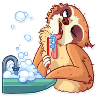 🛁 สลอธ, แปรงสีฟัน, ห้องน้ำ, ทำความสะอาด, สัตว์, น่ารัก telegram sticker