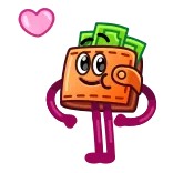 😘 portfel, pieniądze, gotówka, kreskówka, finanse, szczęśliwy, serce telegram sticker
