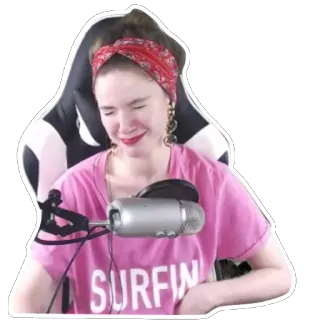 😢 SURFIN' женщина, розовый, серфинг, портрет, человек, микрофон telegram sticker