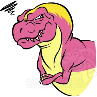 😠 dinosaurio, tiranosaurio rex, dibujo animado, t-rex, animal, rosa, amarillo telegram sticker