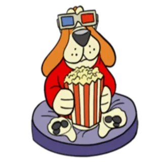 🎞 chien, lunettes 3D, popcorn, film, dessin animé, divertissement telegram sticker