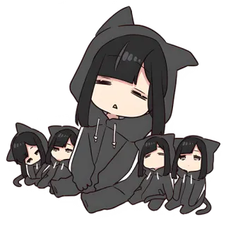 😪 Anime, Telinga kucing, Hoodie, Kartun, Lucu, Kawaii telegram sticker