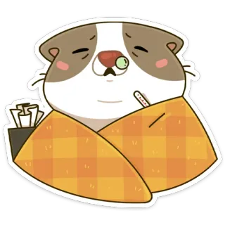 🤧 sick, cat, cold, flu, thermometer, tissue, blanket, illness whatsapp sticker