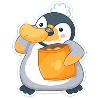 🍿 pinguïn, eten, cartoon, schattig, dier, snack, chips telegram sticker