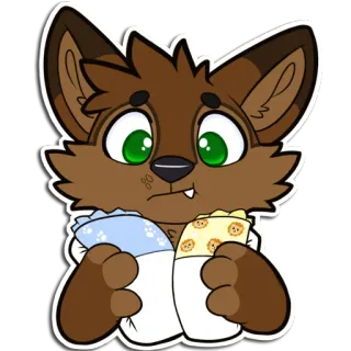 ❓ furry, animal, cute, burrito, brown wolf, plushie, holding, green eyes telegram sticker