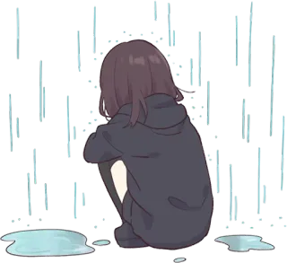 🌧️ Anime, Meisje, Regen, Verdrietig, Emo whatsapp sticker
