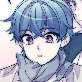 🤖 Anime stijl, Cartoon, Man, Blauw haar, Sjaal telegram sticker