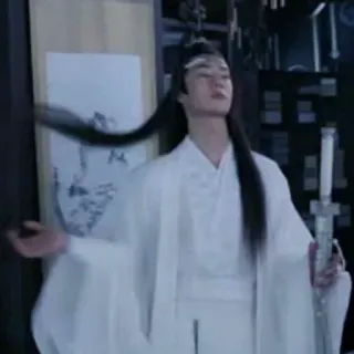 🤍 homme, robe blanche, épée, cheveux longs, asiatique telegram sticker