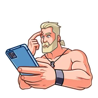 📲 man, cartoon, thinking, phone, pondering, character, blonde, muscular whatsapp sticker