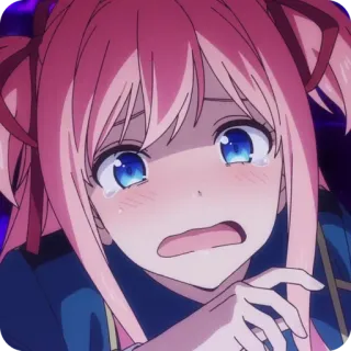😰 animé, fille, pleurs, triste, cheveux roses telegram sticker