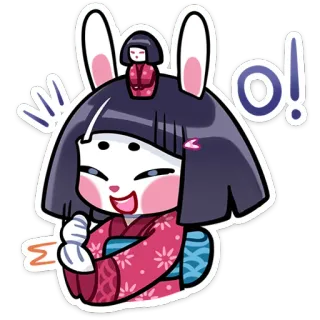 😅 O! ragazza anime, orecchie da coniglio, carina, kawaii, stile asiatico, kimono, bambola whatsapp sticker