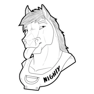 😜 NIGHTY лошадь, животное, мультфильм, эскиз, иллюстрация, наклейка telegram sticker