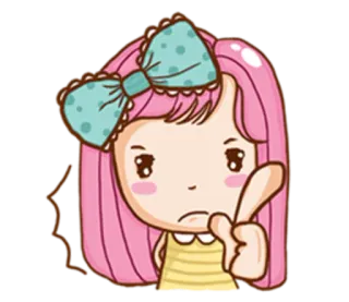 ☝ Cartoon, Mädchen, Süß, Rosa Haare, Schleife, Nein, Stopp, Finger telegram sticker