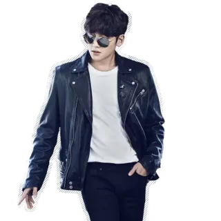 😎 homem, jaqueta de couro, óculos de sol, roupa casual, moda, estilo whatsapp sticker
