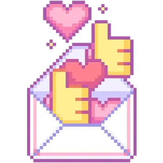 👍 Pixel art, Thư, Phong bì, Trái tim, Thích, Like, Mạng xã hội telegram sticker
