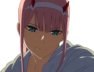 😏 Zero Two Darling in the Franxx Anime, Zero Two, Darling in the Franxx, pinke Haare, Hörner, Waifu telegram sticker