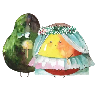 👰‍♀️ Avocado, Hochzeit, Braut, Bräutigam, Aquarell, Obst telegram sticker