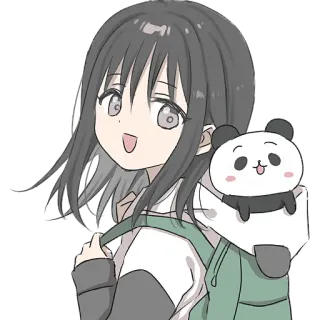 😁 fille anime, panda, mignon, sac à dos, dessin animé, personnage telegram sticker