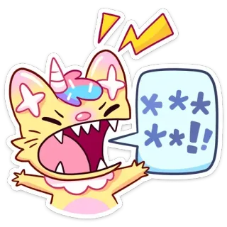 🤬 gato, unicórnio, adesivo, desenho animado, raiva, palavrões, estrelas, xingar whatsapp sticker